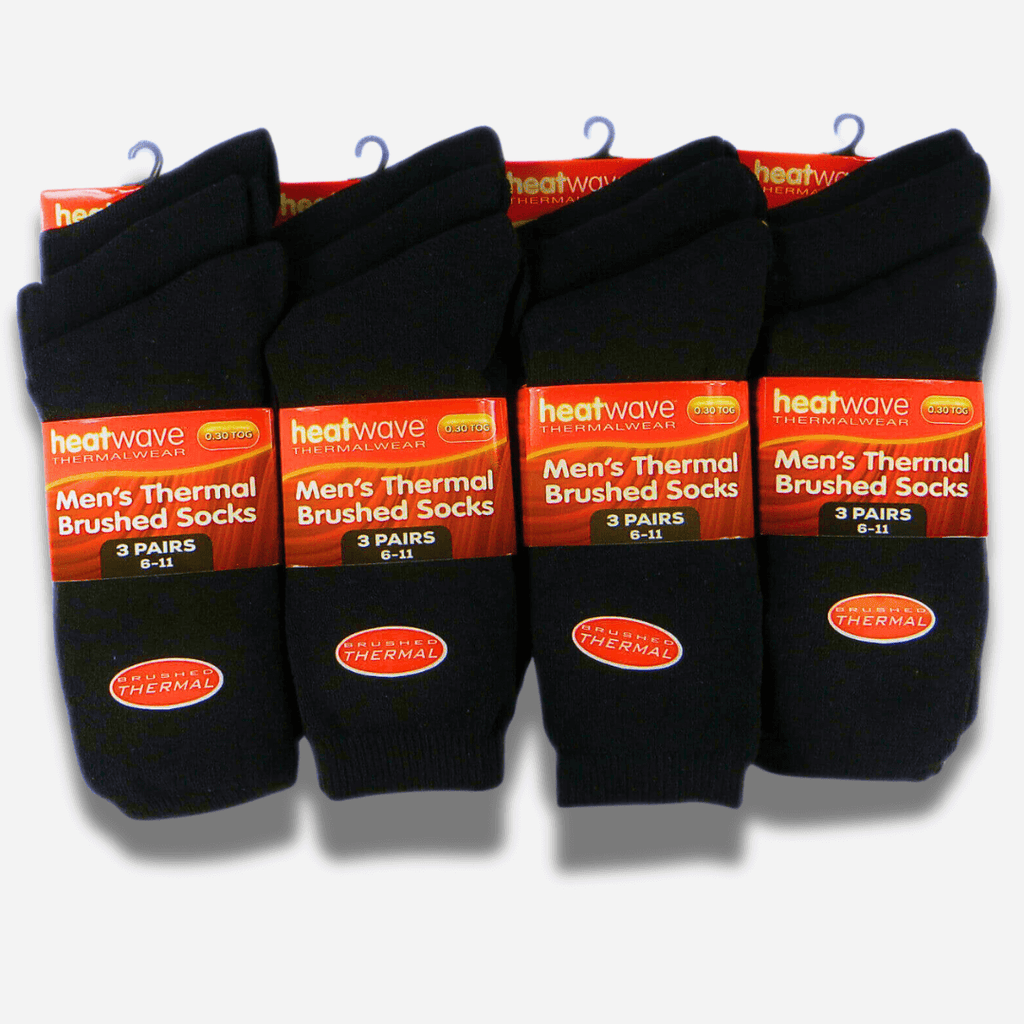 Heatwave Thermalwear Men's Black Thermal Socks 12 Pairs Double Brushed Advanced Knitting Technology