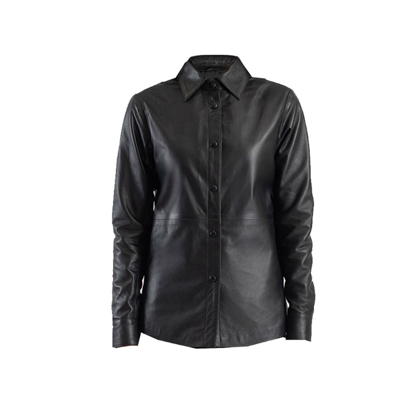 Women's Black Sheepskin Shirt Jacket