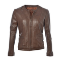 Women's Brown Collarless Leather Moto Jacket
