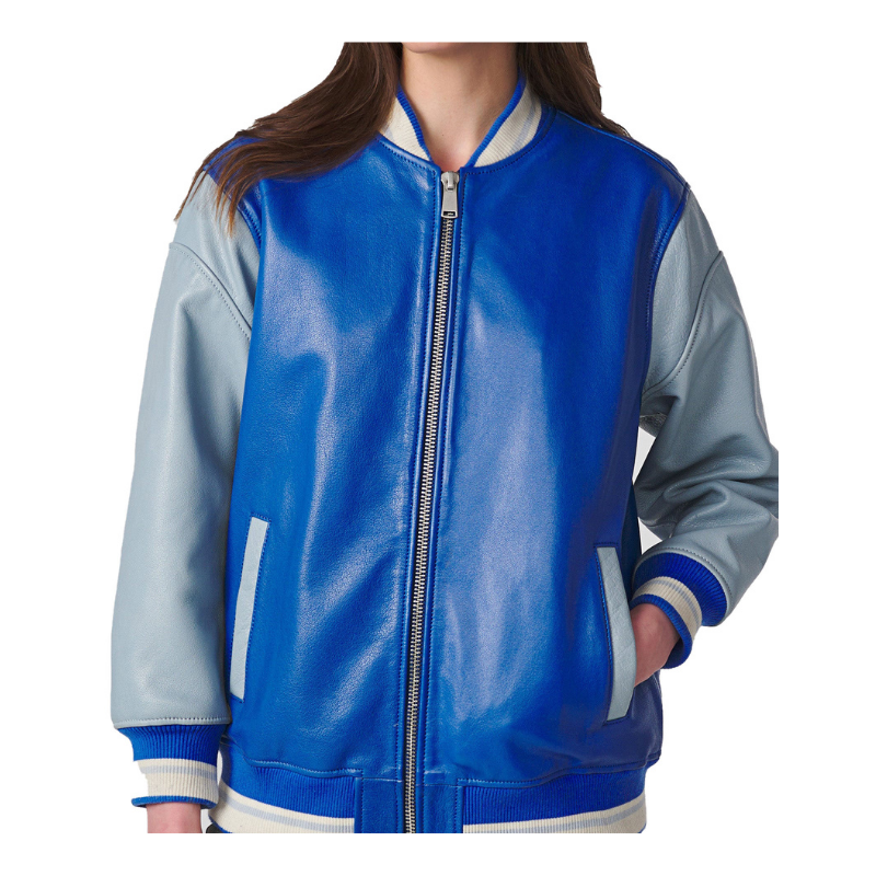 Women's Blue Suede Varsity Jacket