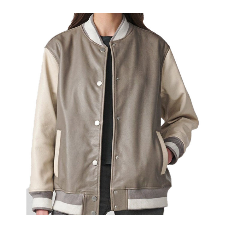 Women's Grey Suede Varsity Jacket