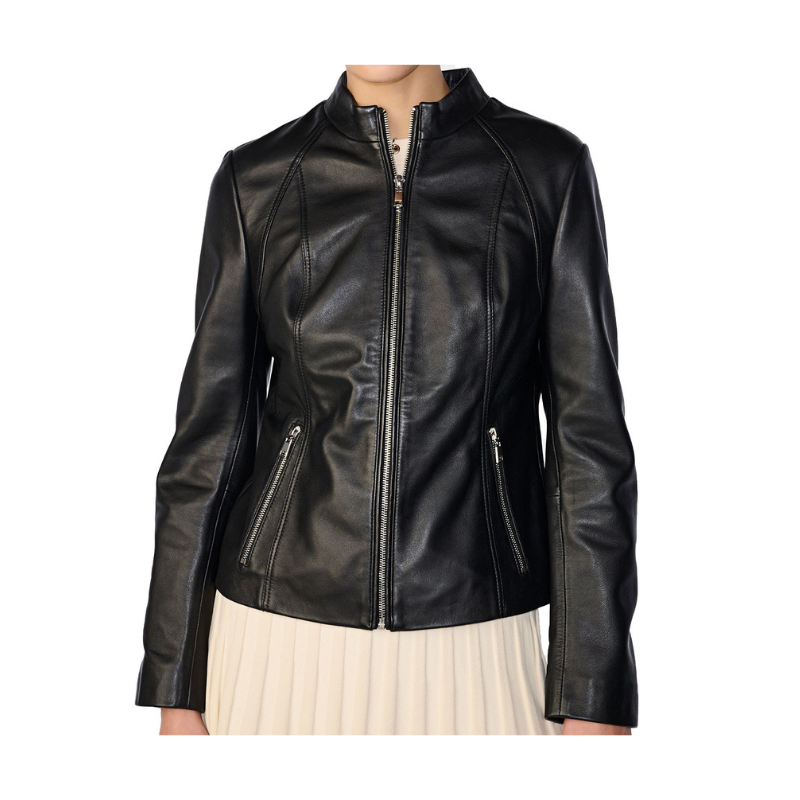 Women's Black Leather Scuba Jacket