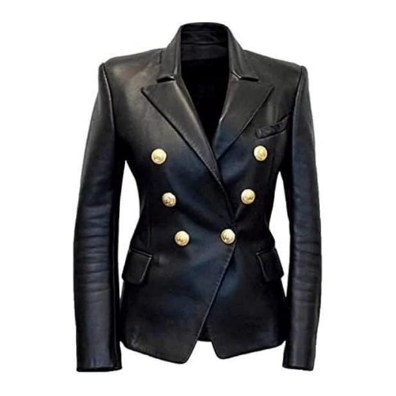 Women's Double-Breasted Leather Blazer