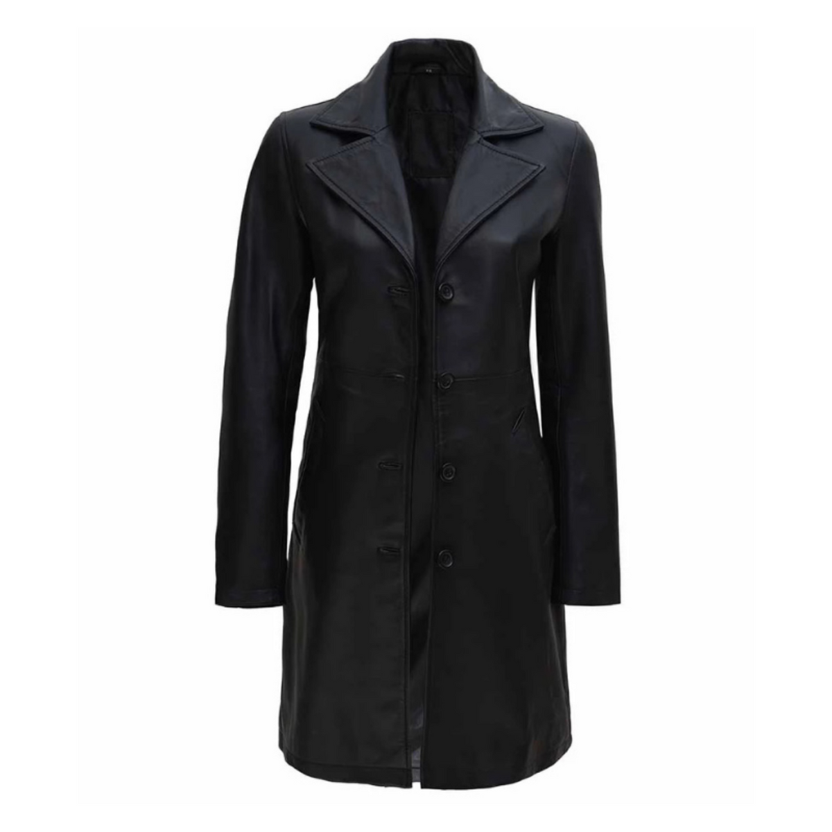 Women's Black Leather Car Coat