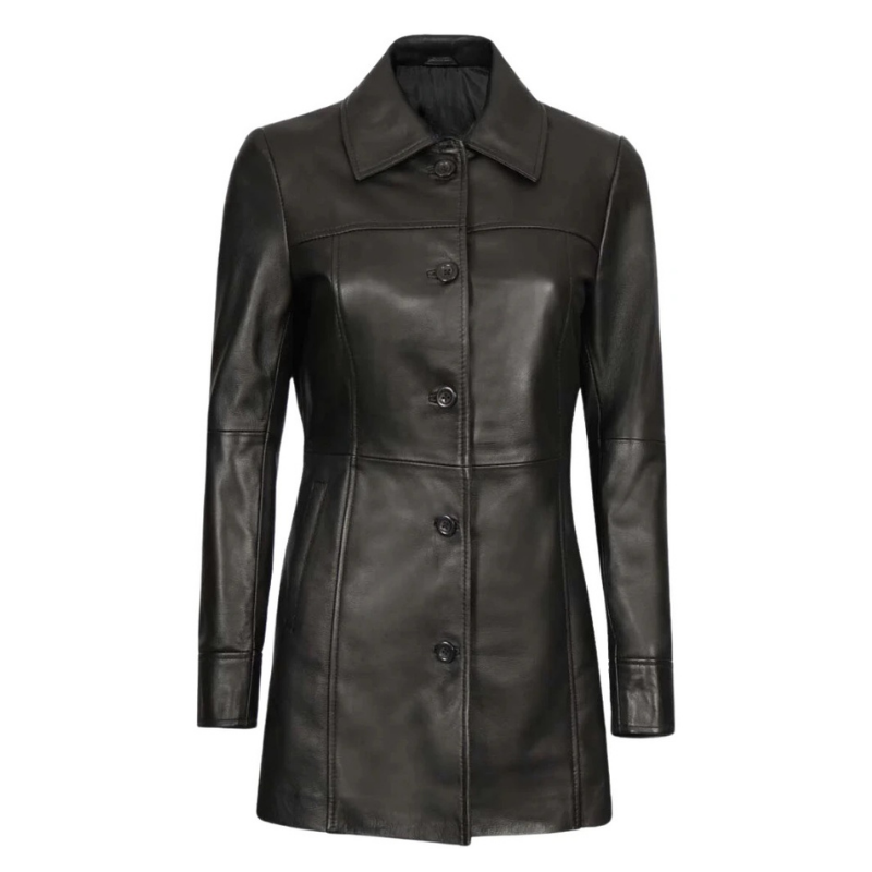 Women's Black Lambskin Three-Quarter Coat