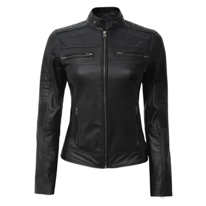 Women's Padded Leather Cafe Racer Jacket