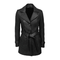 Women's Belted Three-Quarter Leather Coat