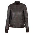 Women's Brown Leather Sleeve-Pocket Bomber