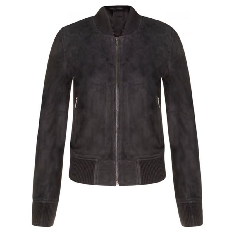 Women's Black Suede Bomber Jacket