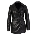 Women's Belted Double-Breasted Leather Coat