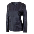 Women's Collarless Black Leather Jacket