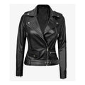 Women's Black Leather Belted Moto Jacket