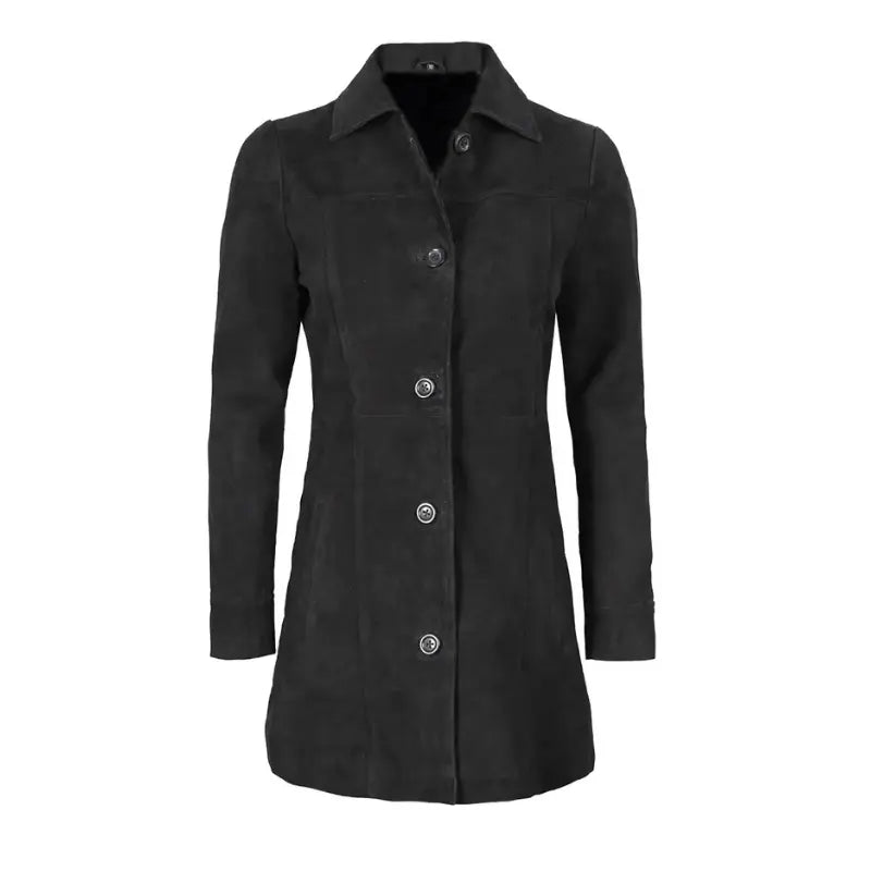 Women's Black Suede Button-Front Coat