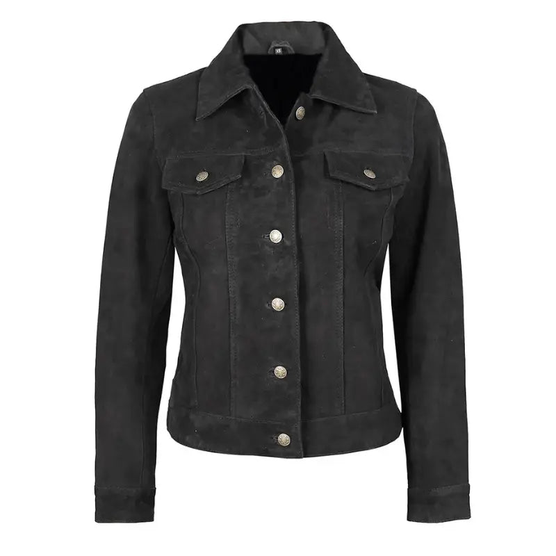 Women's Black Suede Trucker Jacket