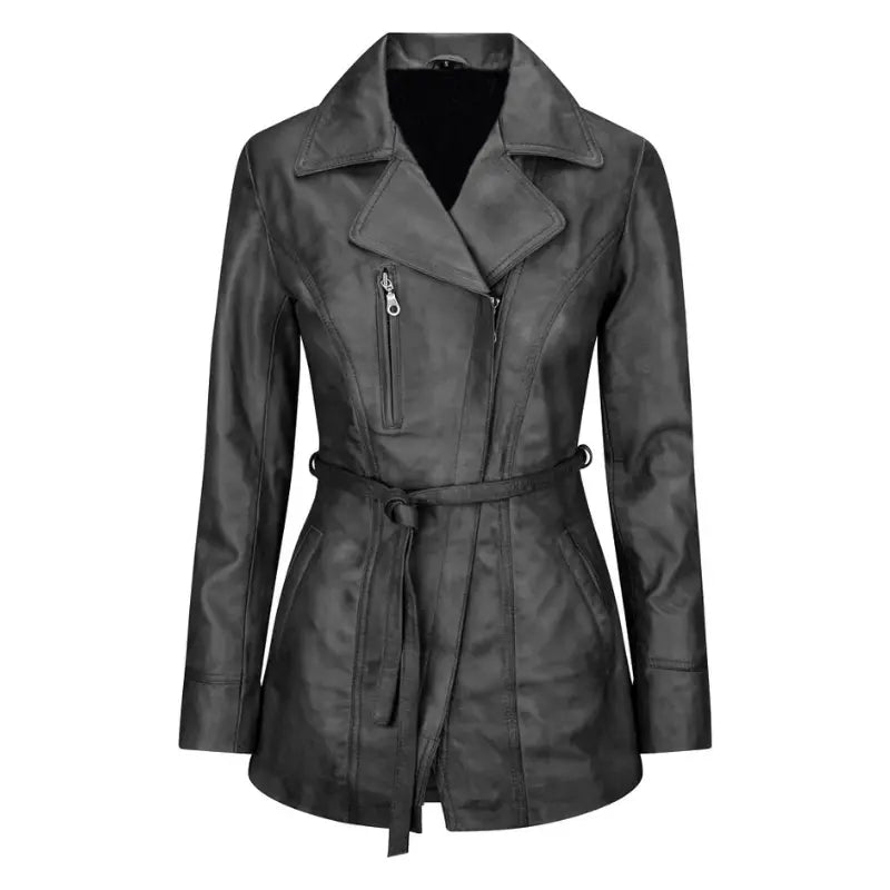 Women's Belted Leather Biker Jacket
