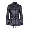 Women's Black Belted Leather Jacket