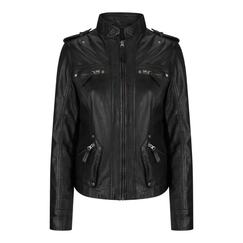 Women's Black Leather Moto Jacket