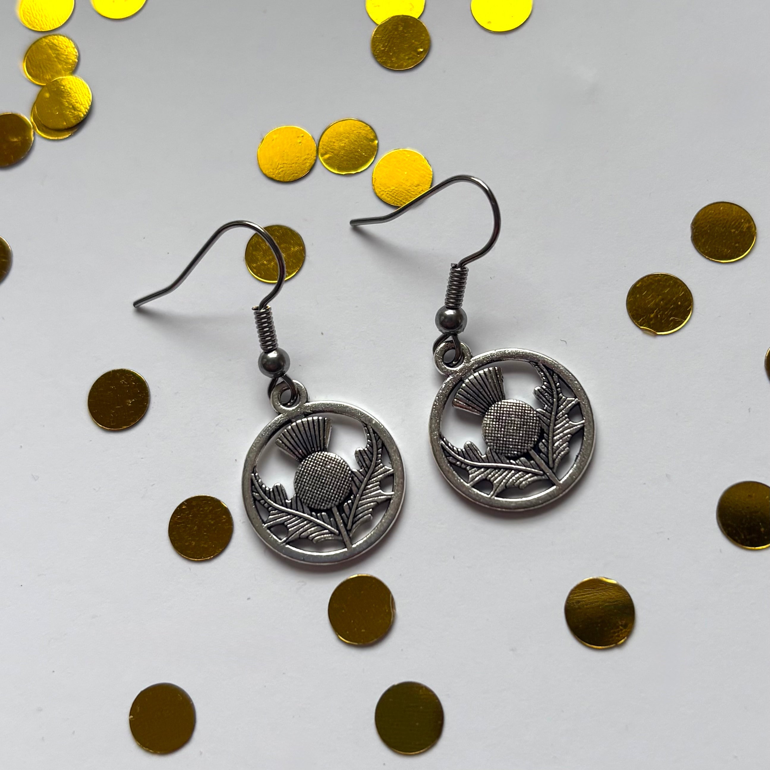 Silver Scottish thistle plant earrings