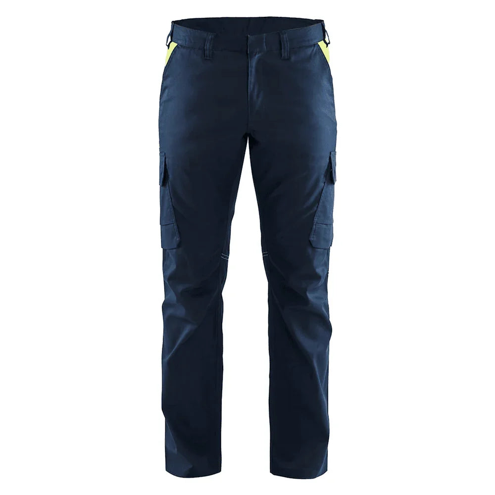 Blaklader 1444 Industry Stretch Trouser Dark Navy Blue/Hi-Vis Yellow
