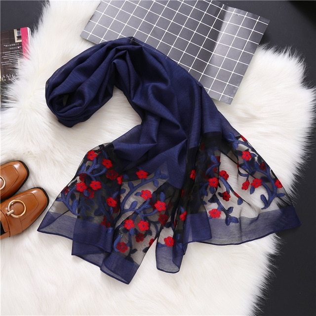 Women's Lightweight Embroidered Scarf - Spring Summer Beach Shawl and Wrap