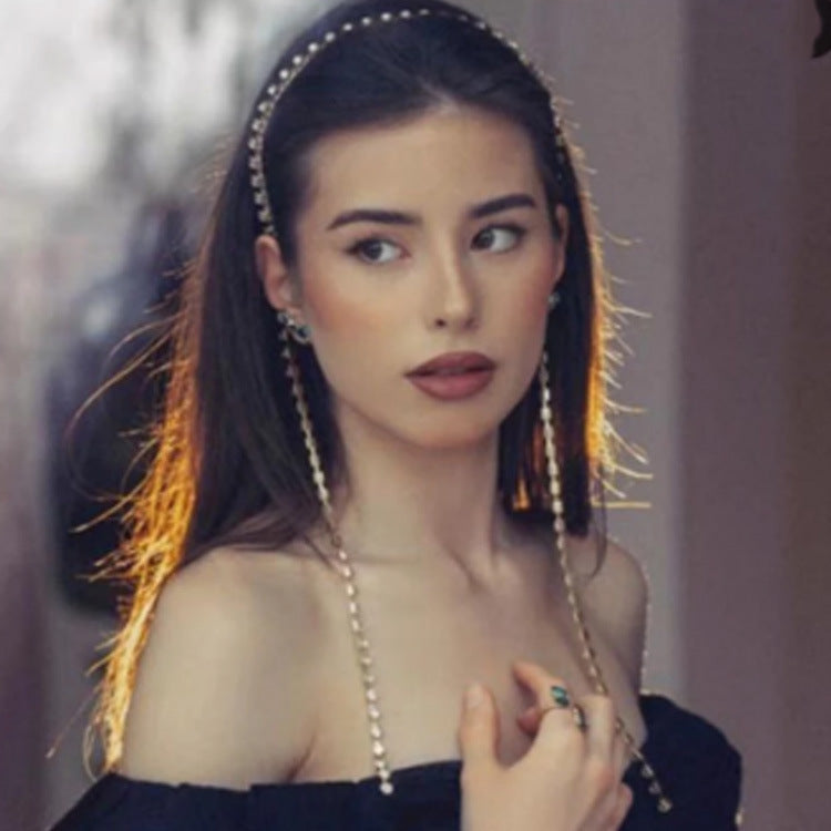 Rhinestone Chain Headband for Women - Back-Hung Hairpin Style