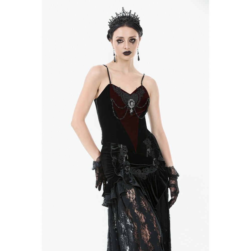 Dark in Love Morrigan Velvet & Lace Chain-Detail Top