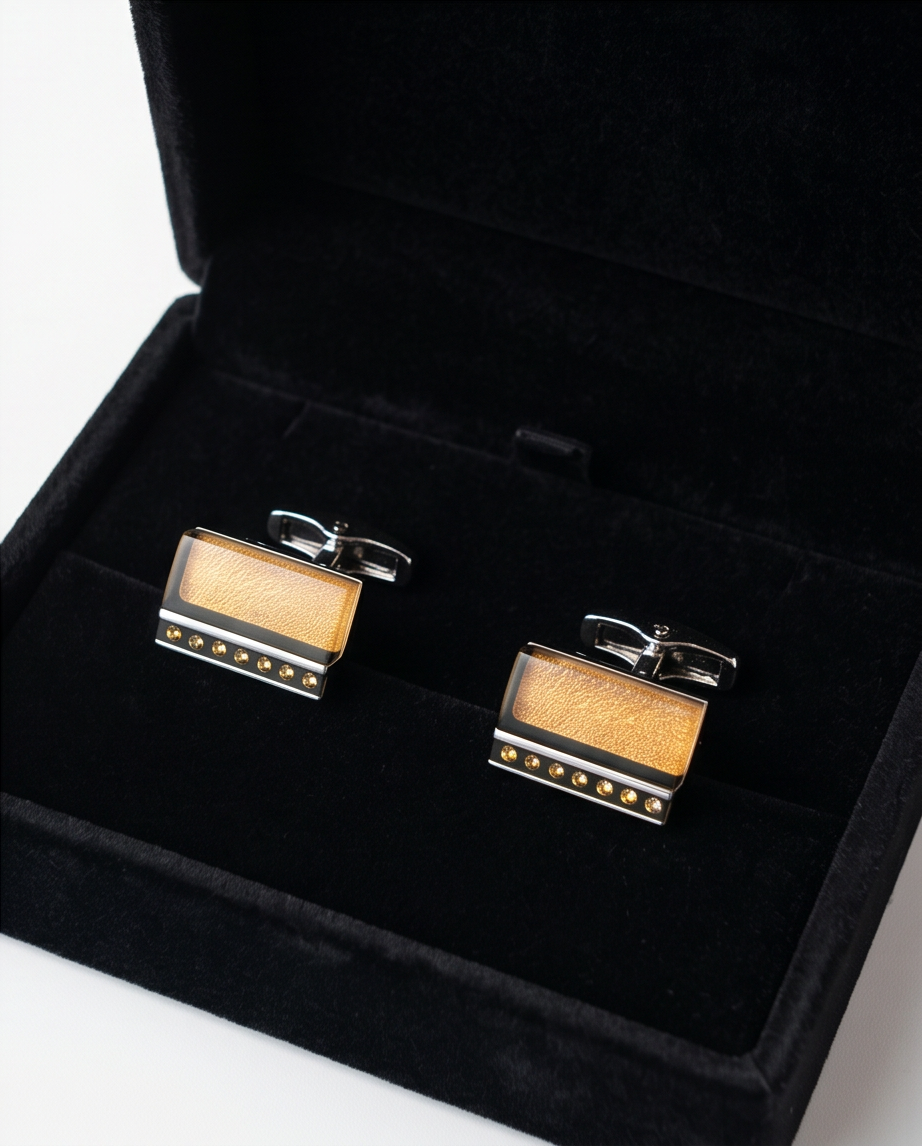 Textured Amber & Crystal Rectangle Cufflinks