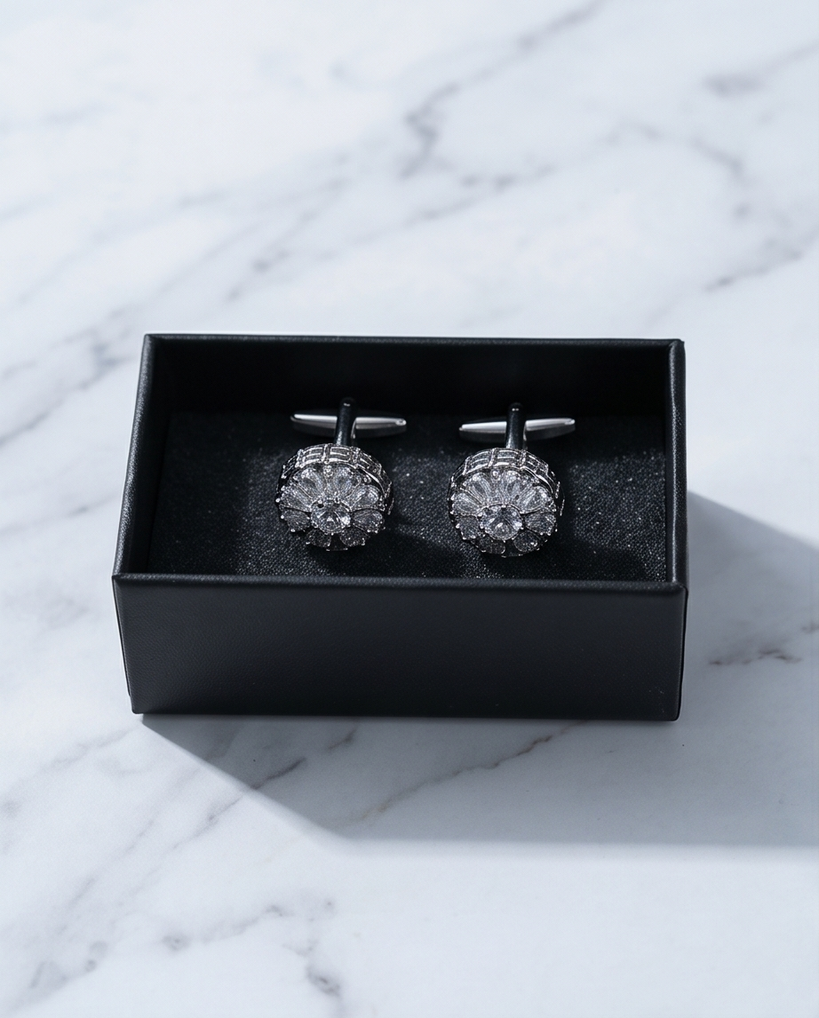 Radiant Crystal Flower Burst Cufflinks