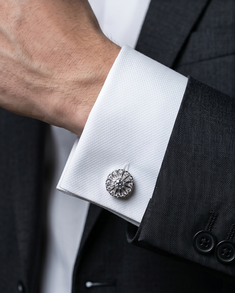 Radiant Crystal Flower Burst Cufflinks