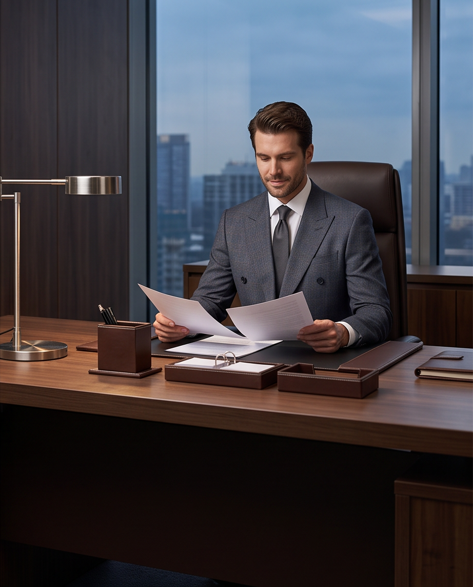 Charcoal Blue Glen Check Double-Breasted Suit