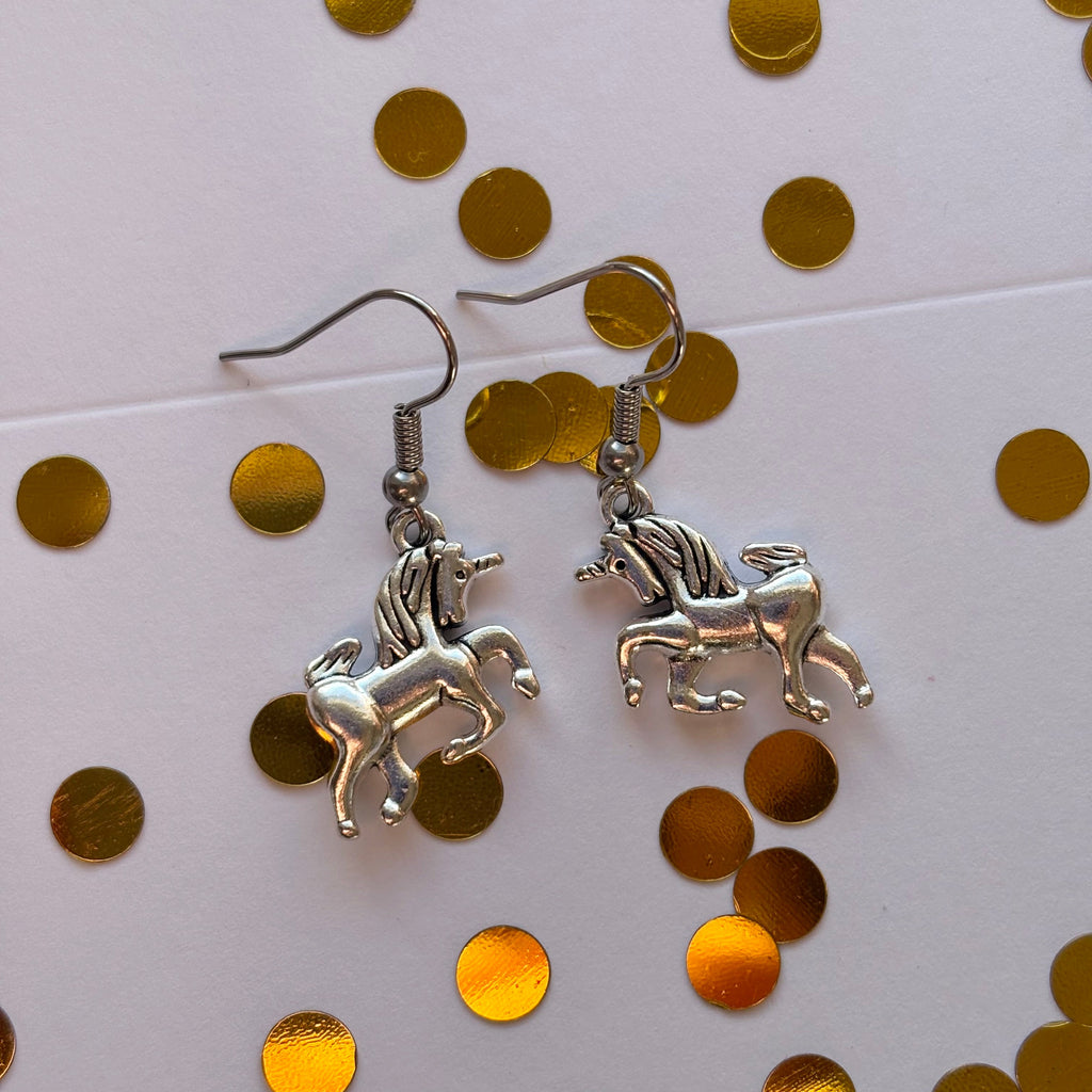 Silver Scottish unicorn earrings