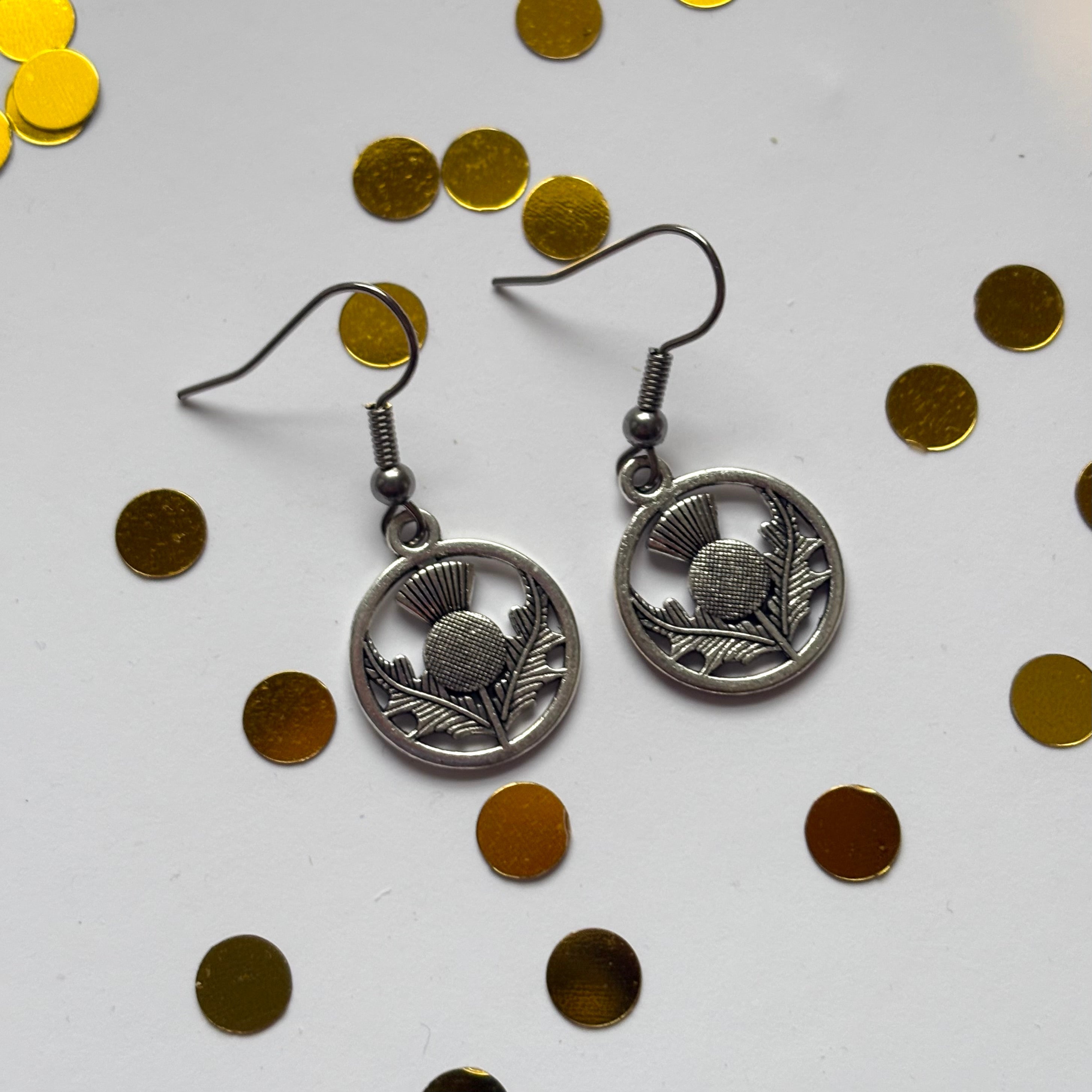 Silver Scottish thistle plant earrings
