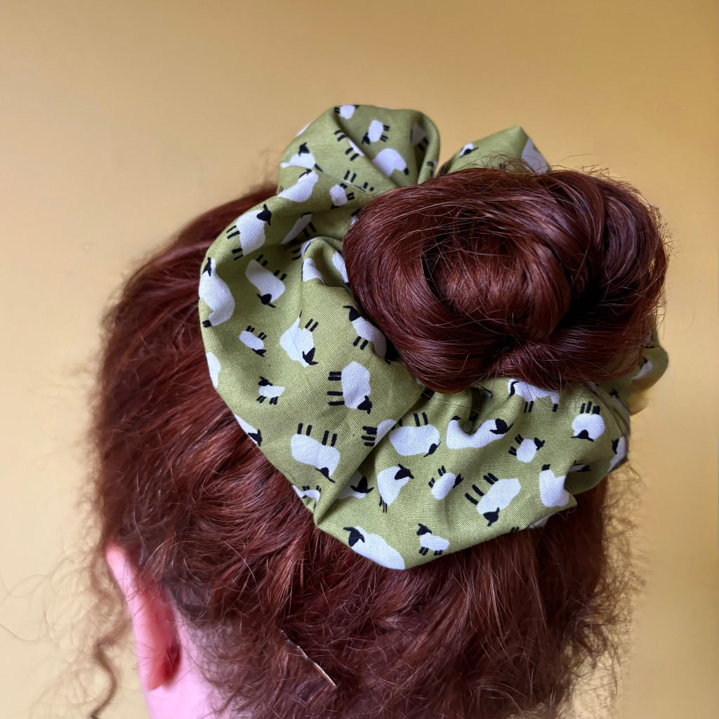 Green sheep scrunchie