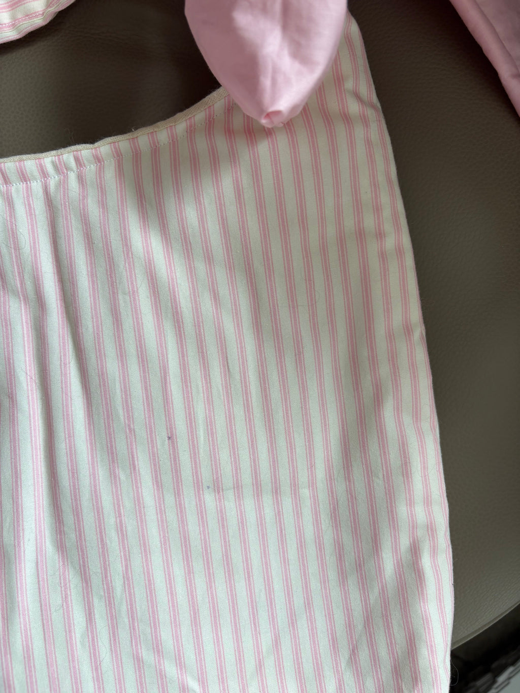 Handmade white and pink stripe coquette padded tote bag with bows