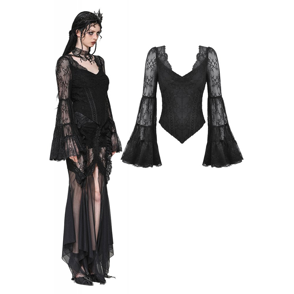 Dark in Love Zuri Gothic Romantic Lace Patchwork Bell-Sleeve Layered Cuff Top