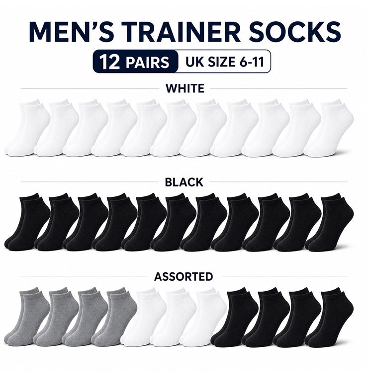 Sock Stack Mens Trainer Socks 12 Pairs Breathable Cotton Blend Arch Support Anti Crimping