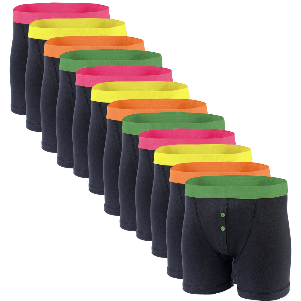 Sock Stack Boxer Shorts 12 Pack Black Cotton Blend Breathable Comfortable Stretch Button