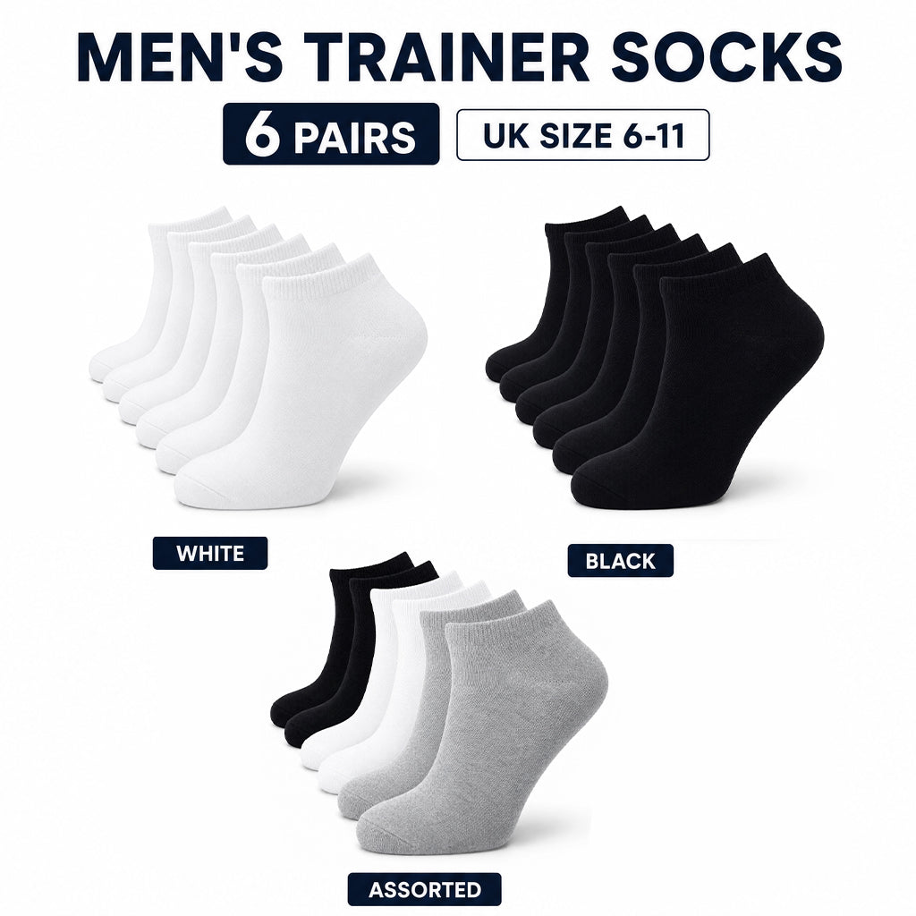 Sock Stack Men's Trainer Socks 6 Pairs Lightweight Cotton Blend Ankle With Arch Support