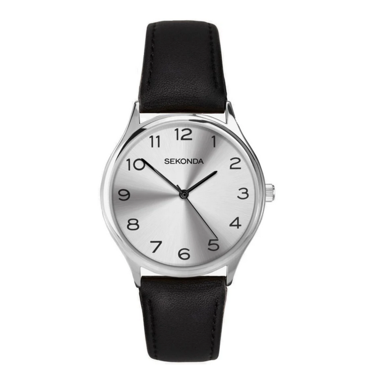 Sekonda Mens Basic Silver Dial and Black Leather Strap Watch1851