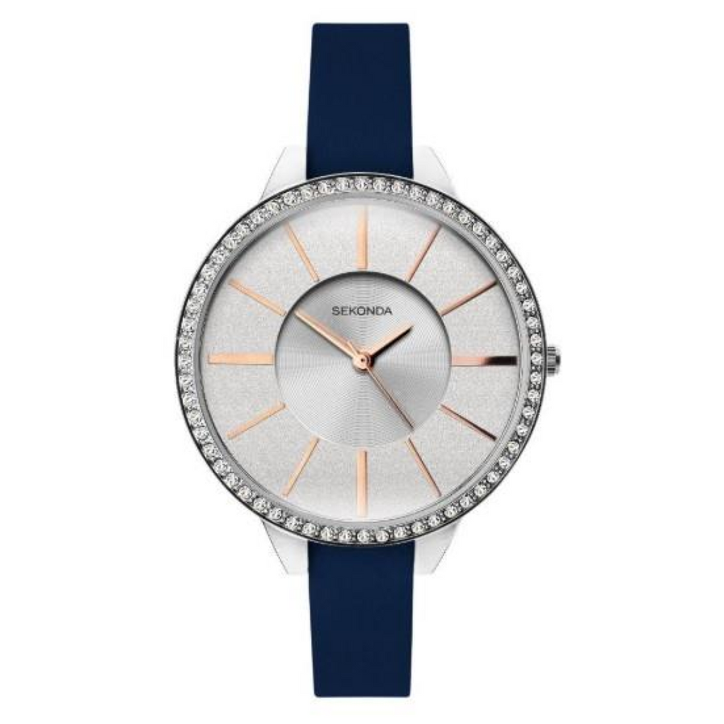Sekonda Ladies with Silver Glitter bling Dial and Blue Strap Watch 40005