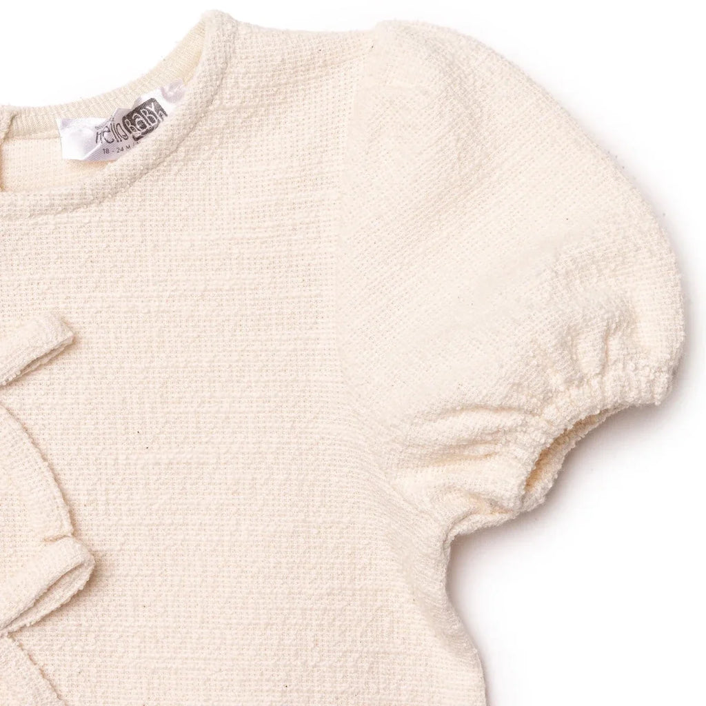 HelloBaby Short Sleeve Jacquard Woven Baby Dress (6-9 Months to 4-5 Years) - Ecru