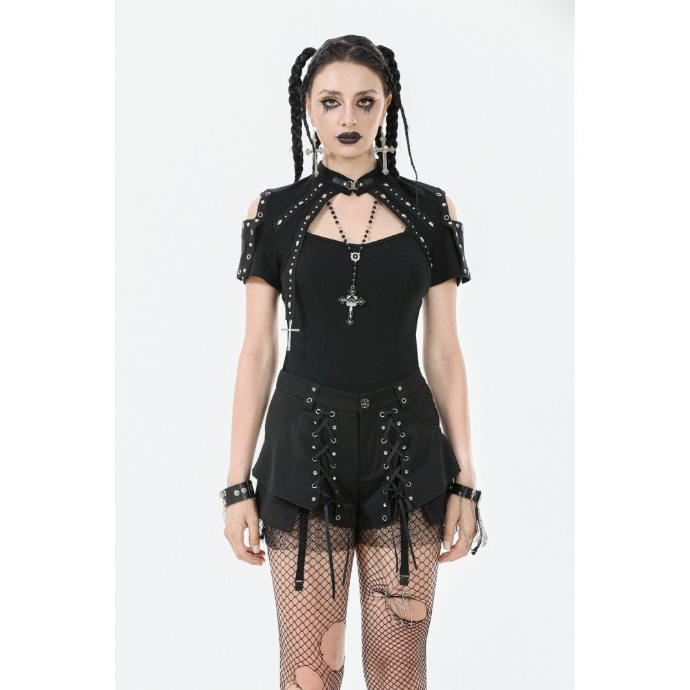 Dark in Love Seraphine Lace Off-Shoulder Goth Top in Black