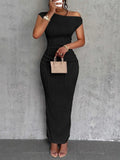 Textured Single Shoulder Bodycon Maxi Dress