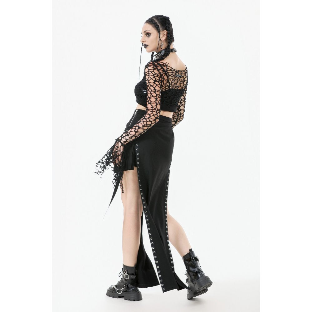 Dark in Love Morana Mesh Crochet Knit Bell Sleeve Crop Top