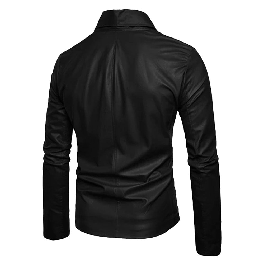 Men's Snap-Collar Leather Cafe Racer Jacket