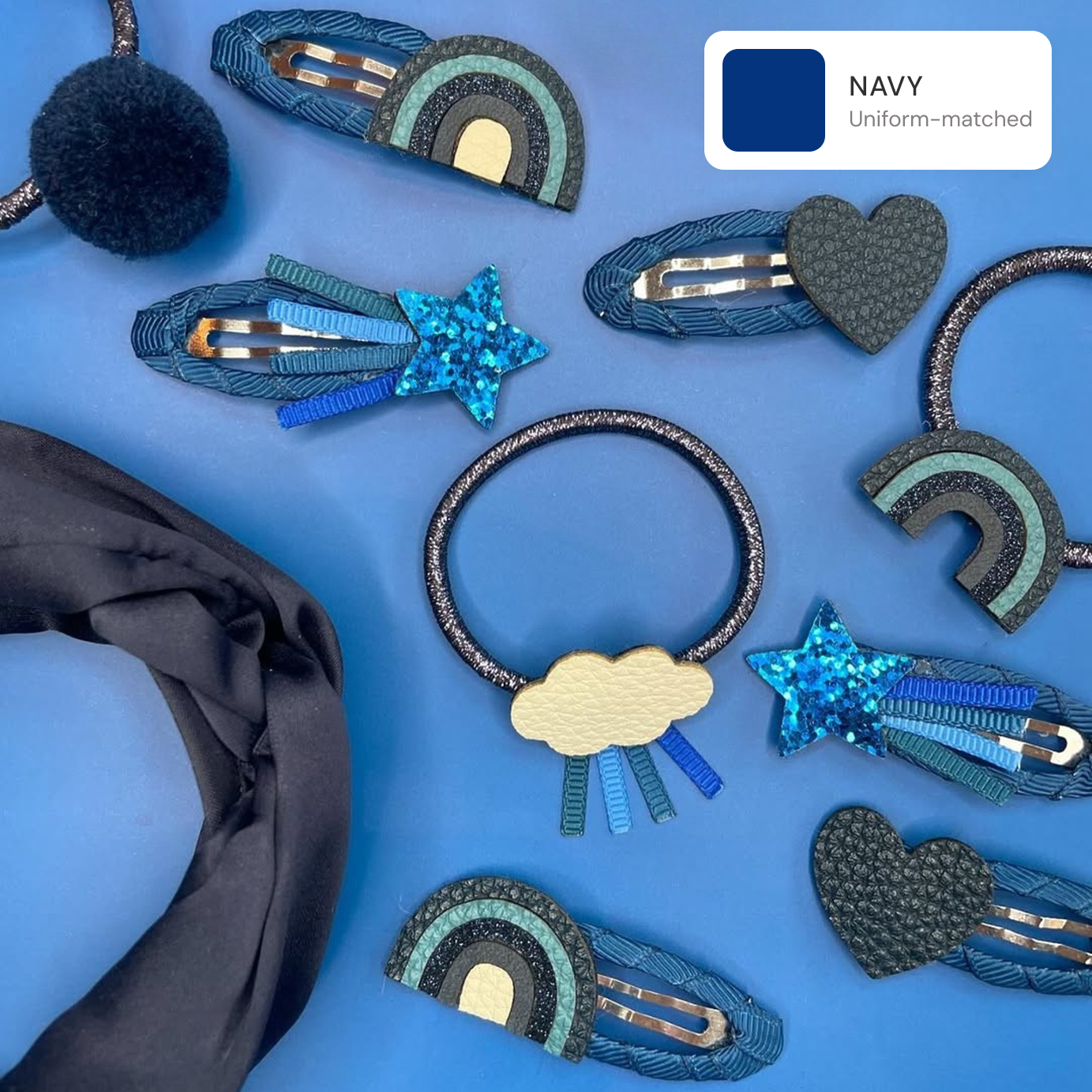 Navy Blue School Hair Clips, Bobble Hair Ties, Headband & Bag | The Gift Set