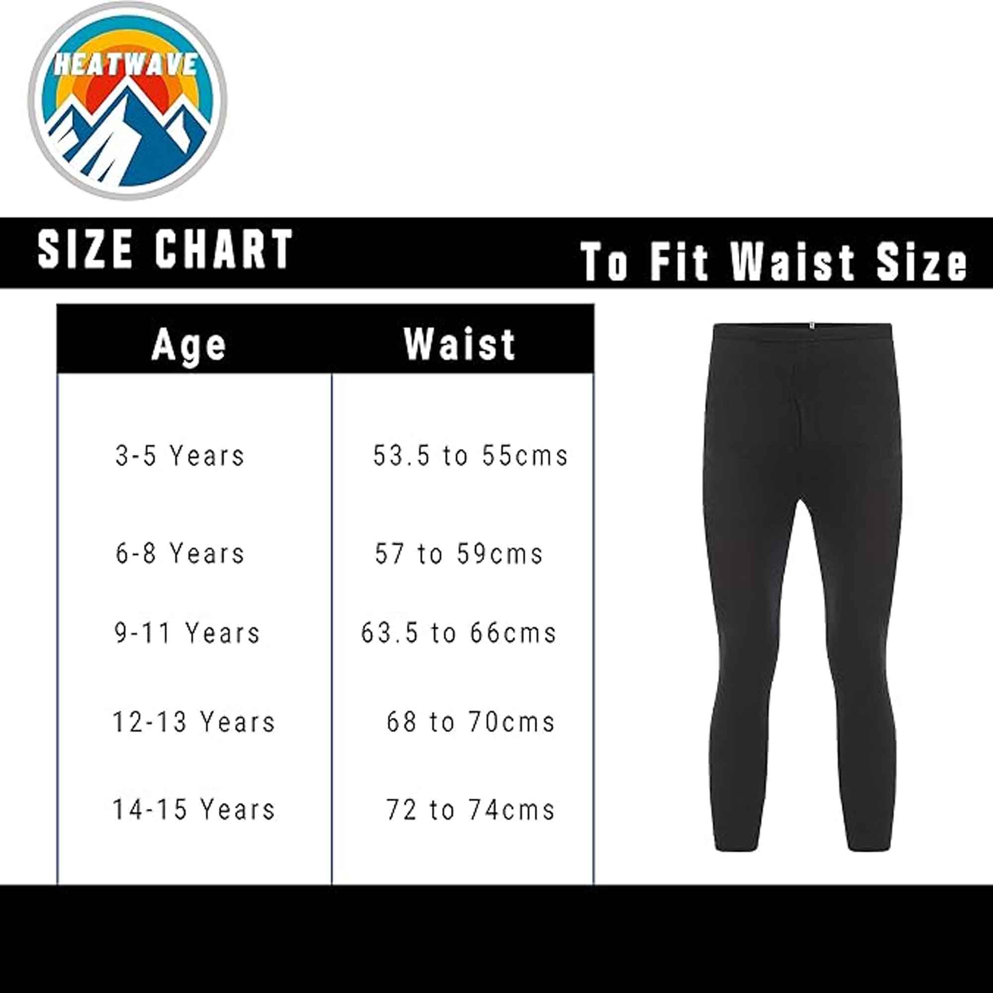 Heatwave Thermalwear Boys Long Johns 2 Pack Black Baselayer For School Camping And Skiing