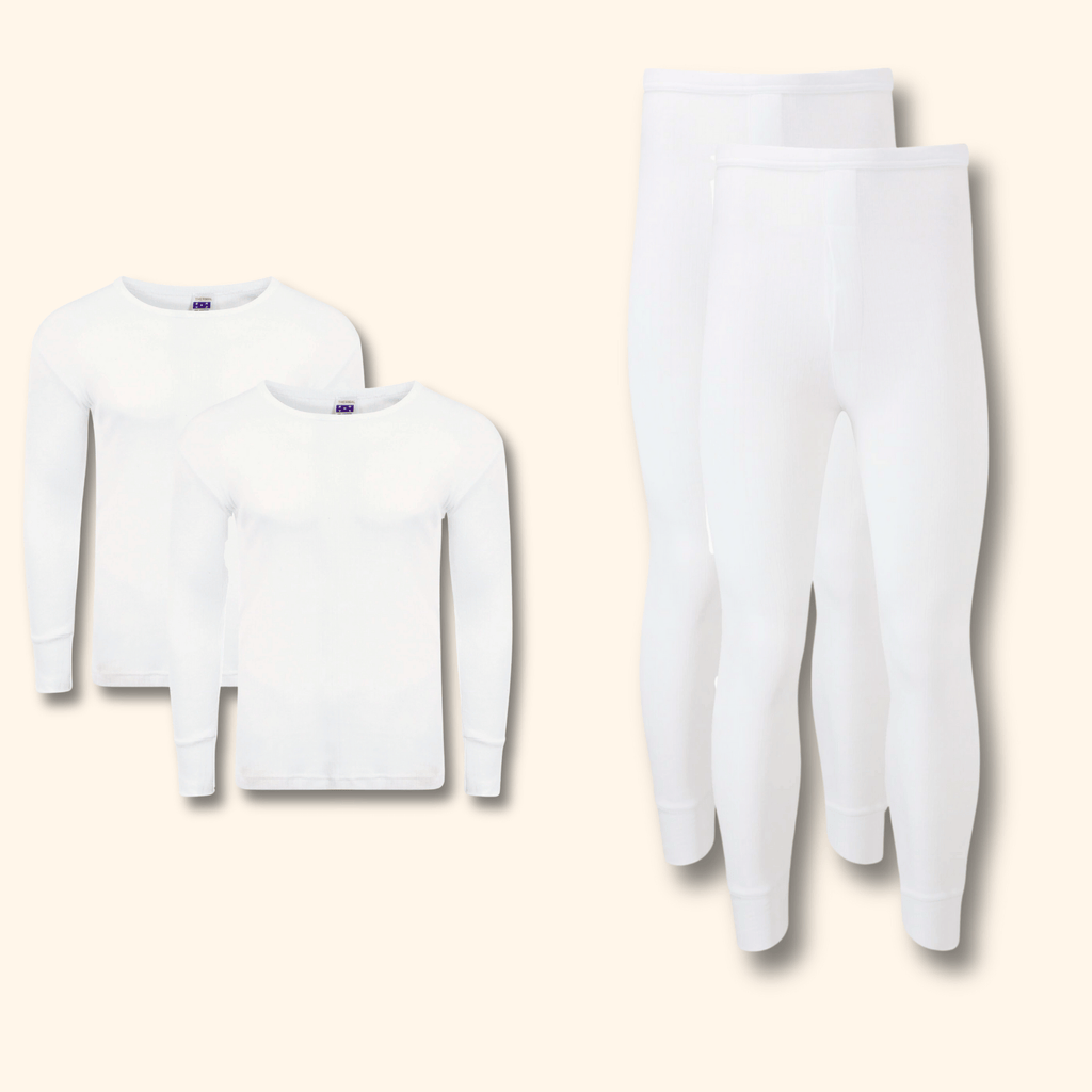Heatwave Thermalwear Men's Thermal Underwear Set 2 Pack Long Sleeve Top and Long Johns