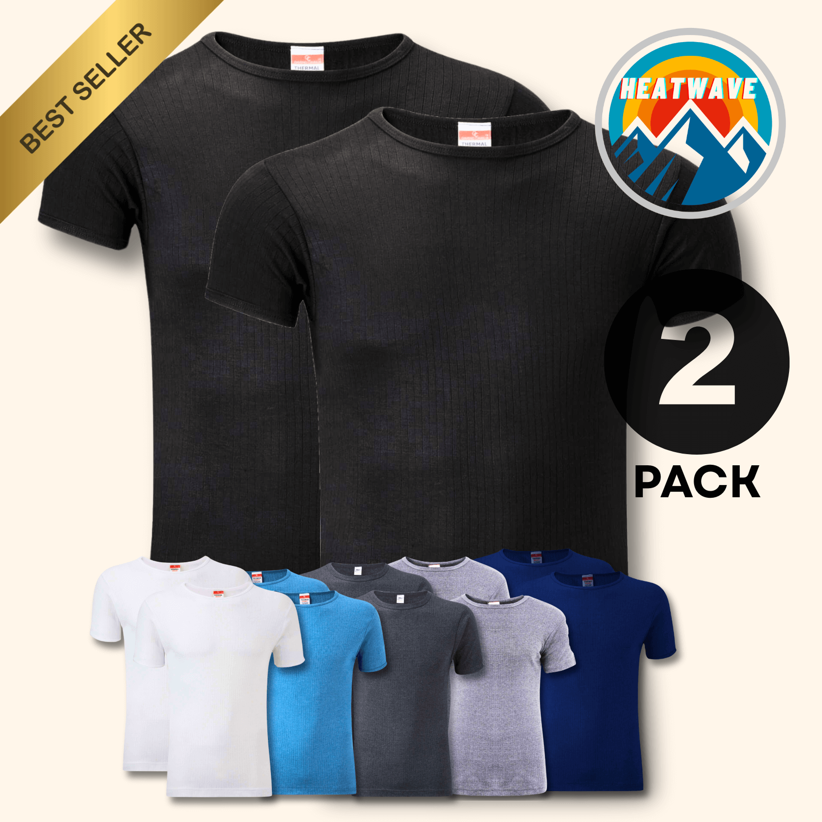 Heatwave Thermalwear 2 Pack Mens Thermal T Shirt Baselayer Brushed Yarn Insulated S-XXL