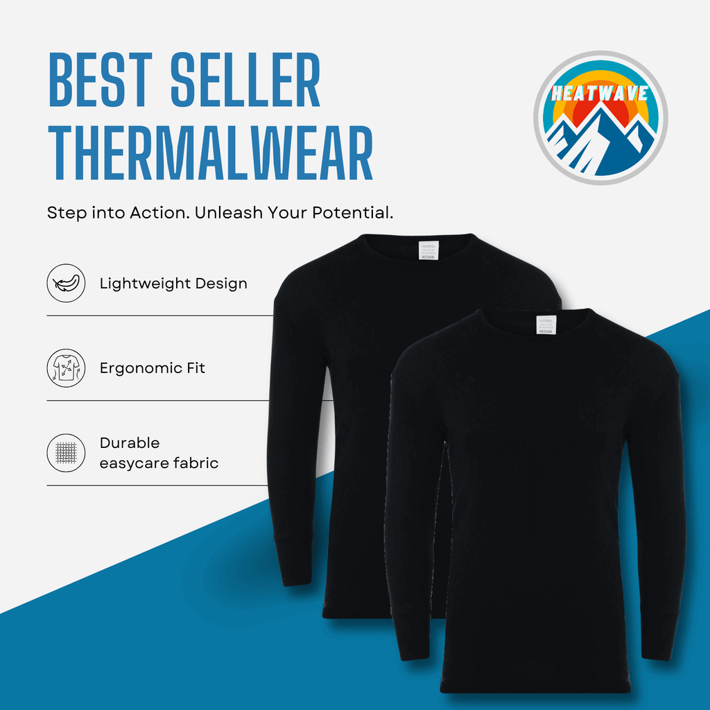 Heatwave Thermalwear 2 Pack Mens Thermal T Shirt Baselayer Brushed Yarn Insulated S-XXL